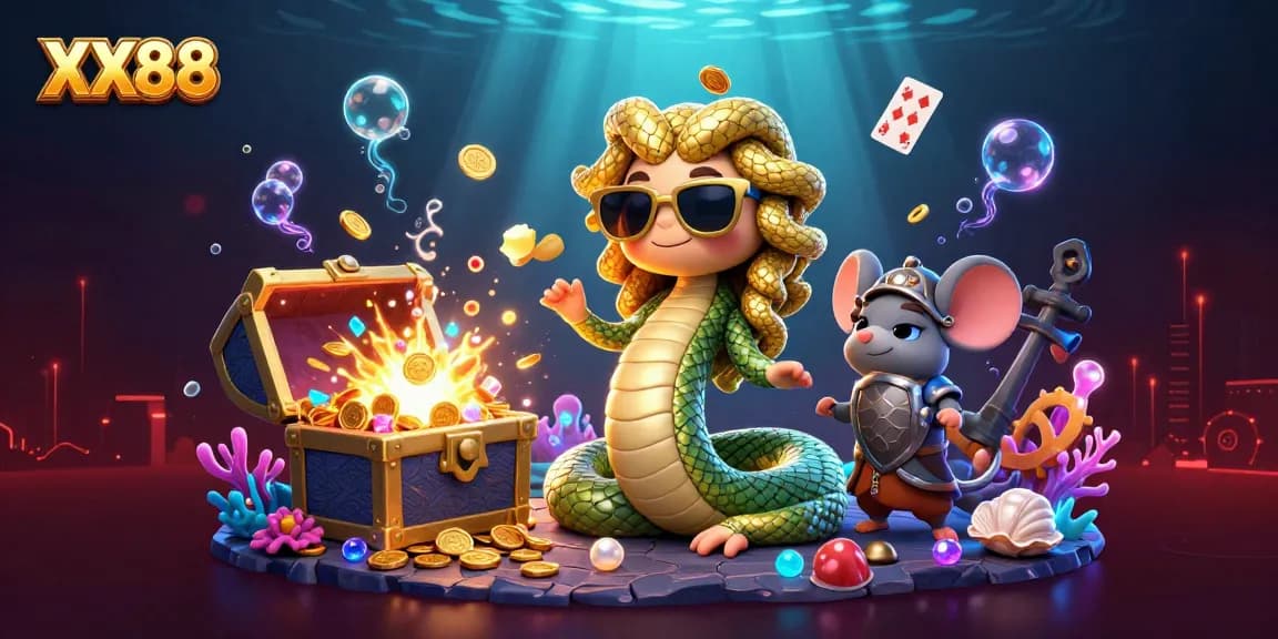Experience the thrill of wagering at XX88 in a vibrant 3D casino scene featuring engaging characters.