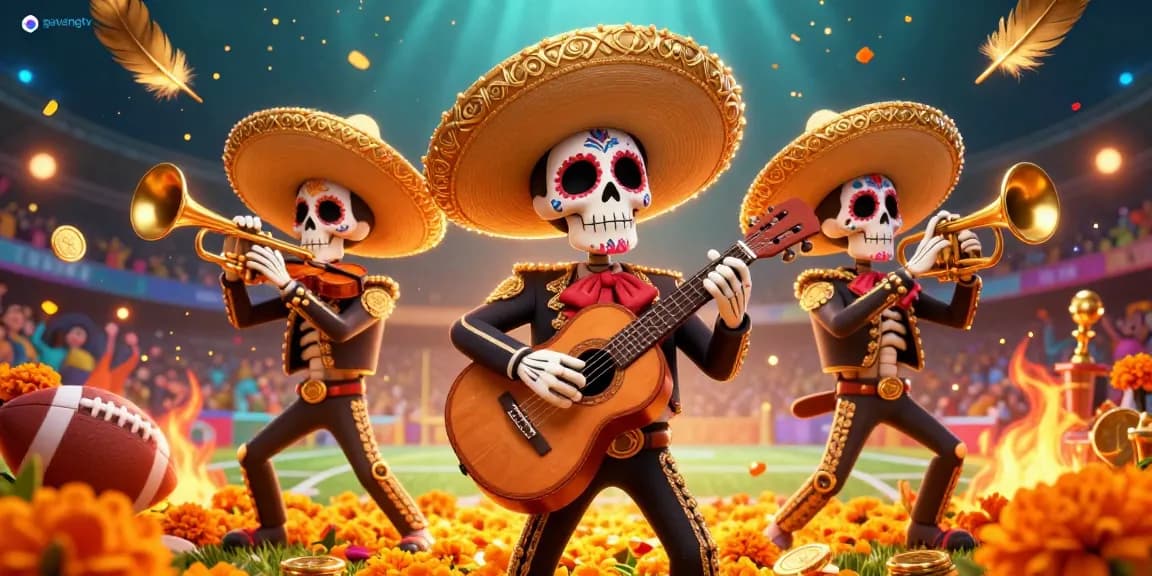 Experience thrilling sports betting excitement with gavangtv in a vivid mariachi-themed illustration.