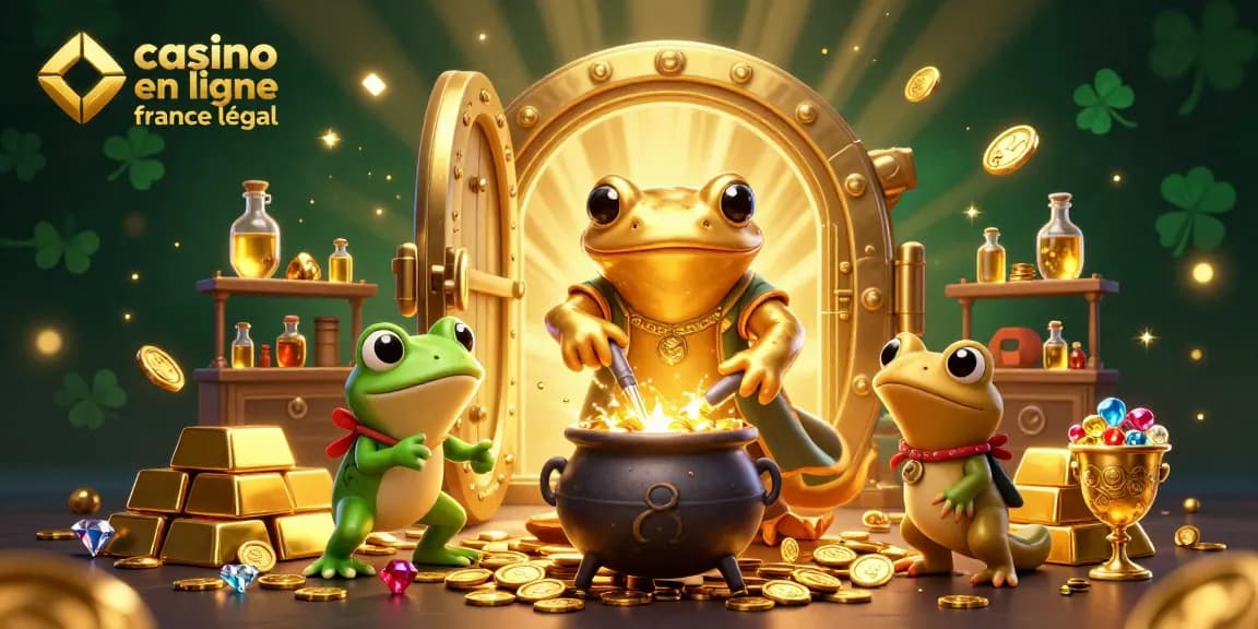 Jouer au casino en ligne France légal avec une illustration de l'alchimiste et ses assistants.
