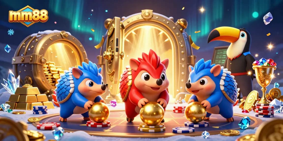 Experience mm88 with rival pangolins bowling through poker chips in a vibrant casino atmosphere.