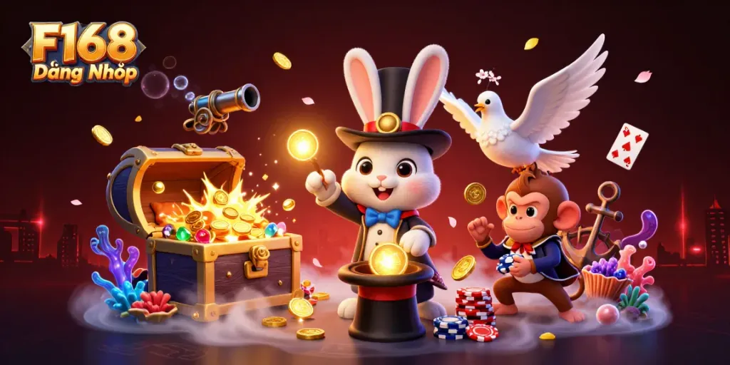 Experience F168 Đăng Nhập with captivating scenes of thrilling casino gaming action featuring vibrant characters.