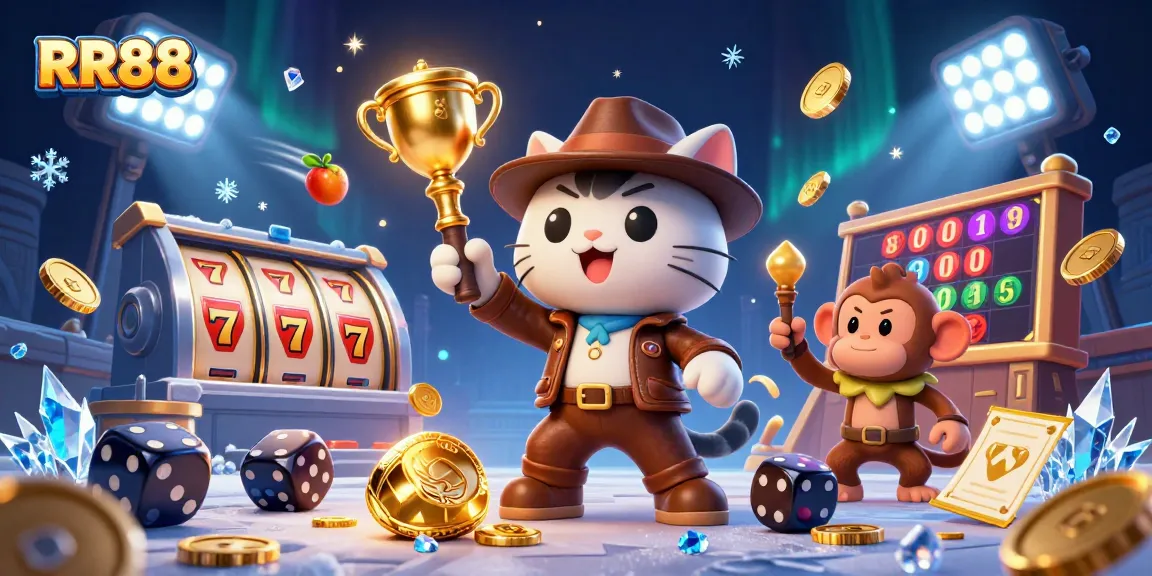 RR88 players exploring a treasure-filled temple with animated slot game elements amidst vibrant colors.