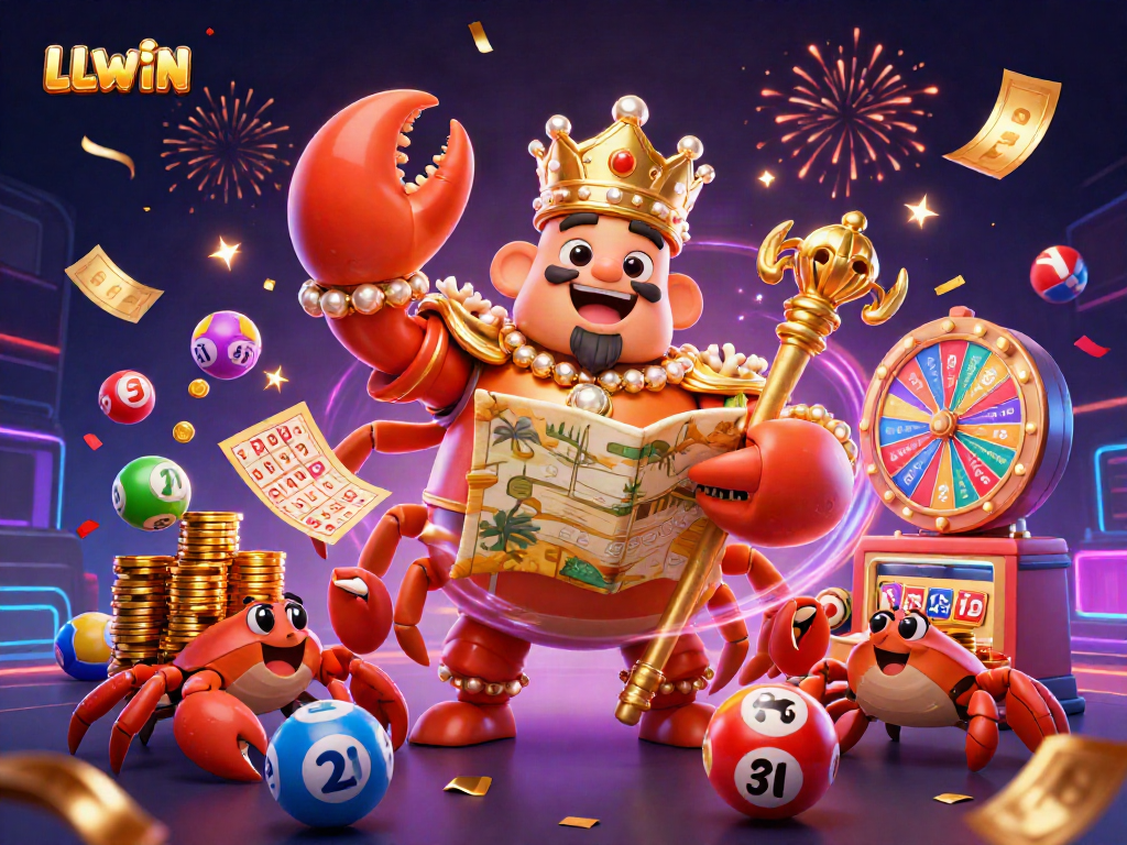 Join the excitement at LLWIN with vibrant games and a golden crab emperor guiding your wins and adventures.