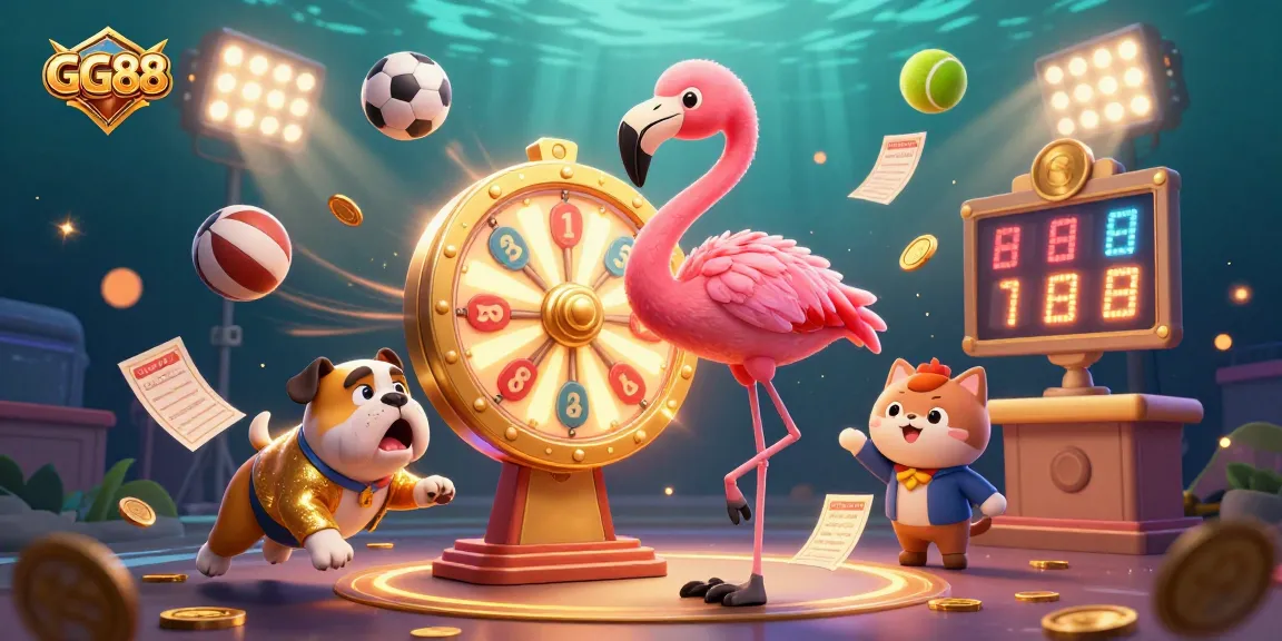 Spin to win with GG88 prize wheel, exciting sports betting action and vibrant casino atmosphere