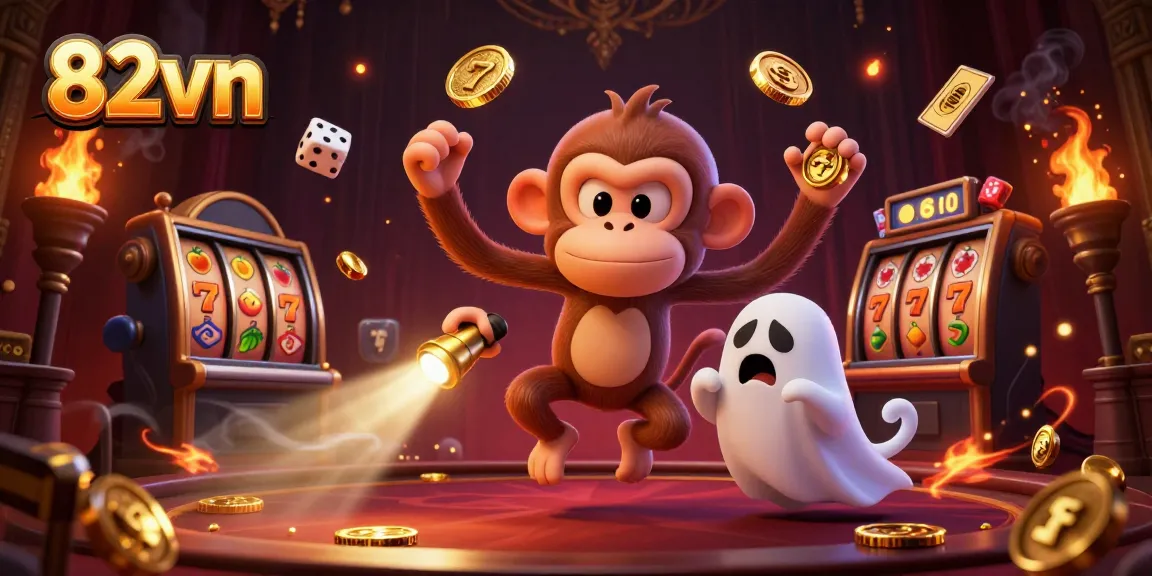 Engage with 82vn’s vibrant casino experience featuring cartoon characters in a dynamic gambling scene.