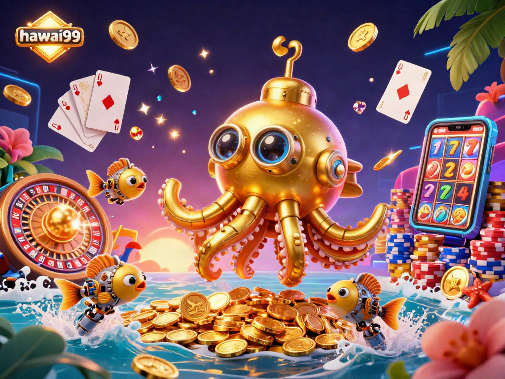 Experience hawai99's thrilling casino adventure with a kraken submarine and gold coins.