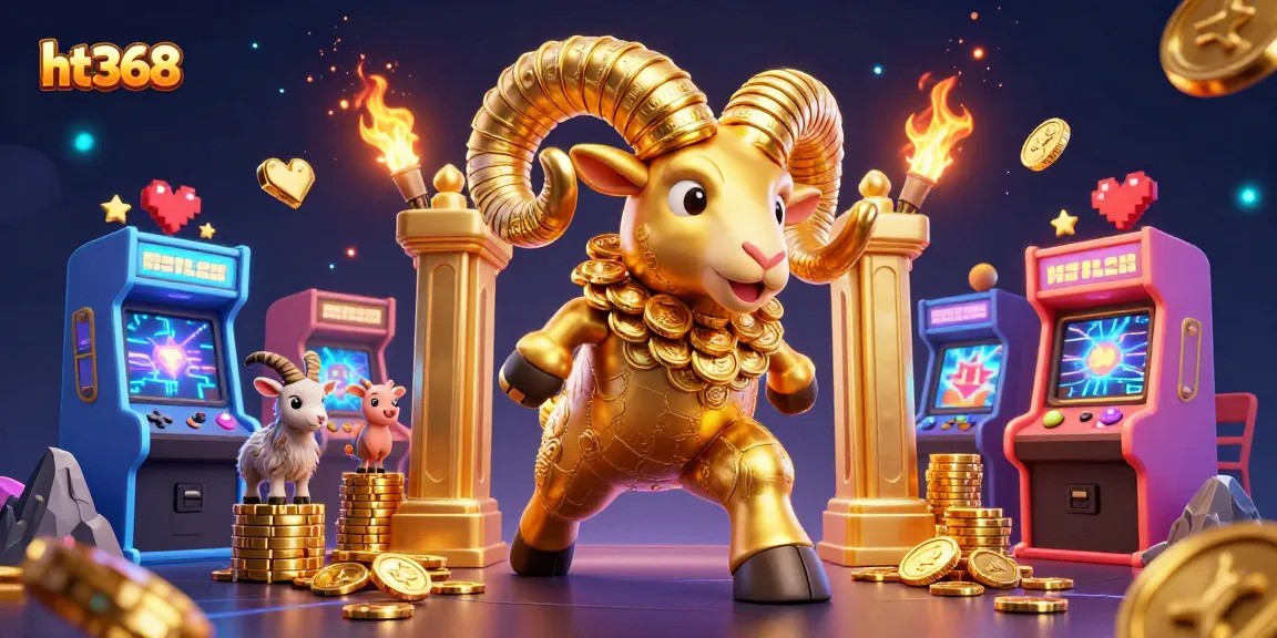 Experience thrilling gameplay at ht368 with a charging golden ram and colorful casino elements.