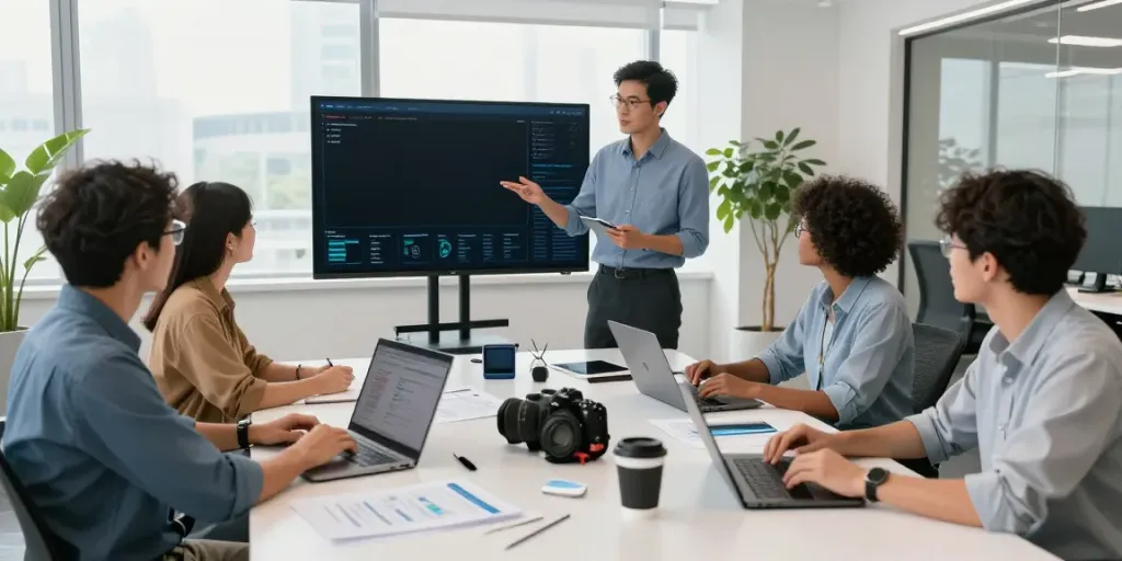 Collaborative team working on Enterprise AI projects in a modern office