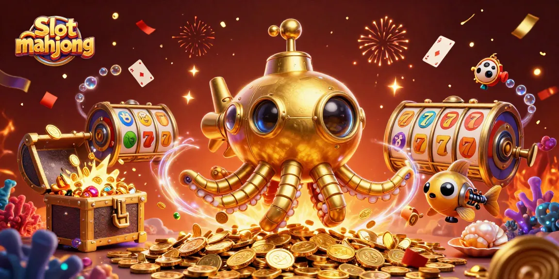 Engage with slot mahjong action featuring a vibrant 3D illustration of a golden kraken and casino elements.