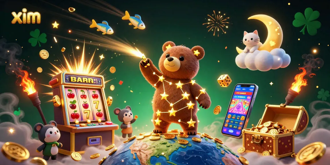 XIM players winning big with dynamic slots bursting with coins in a colorful casino scene.