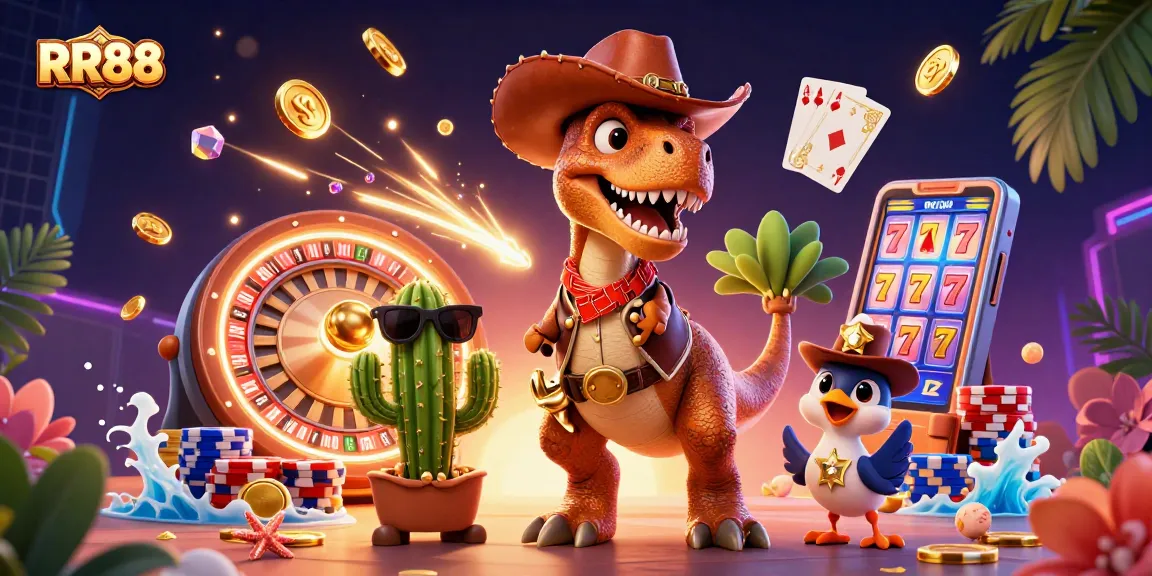 Cascade shimmering coins and vibrant gaming elements celebrating RR88, a leading online casino.