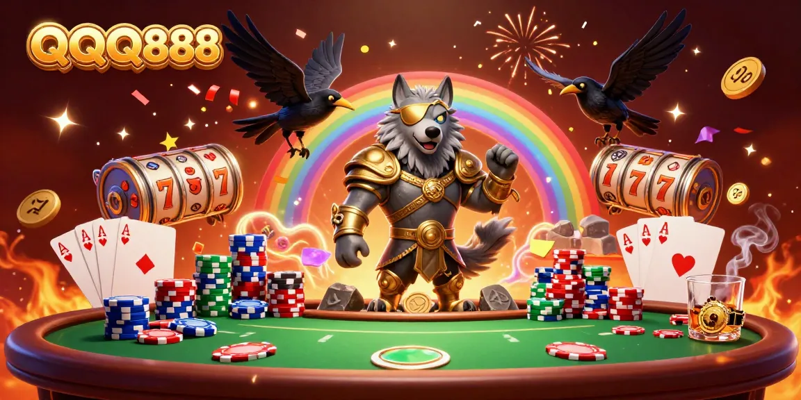 Experience excitement with QQQ888 through a vibrant 3D casino illustration featuring Norse mythology elements.
