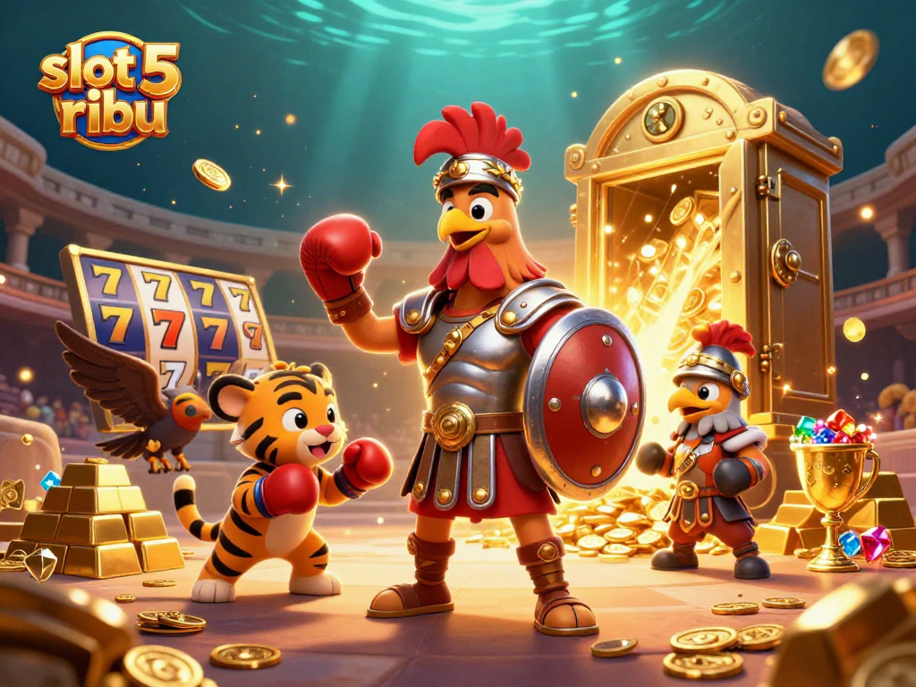 Spin to win big with slot 5 ribu featuring vibrant 3D characters in an engaging casino scene.