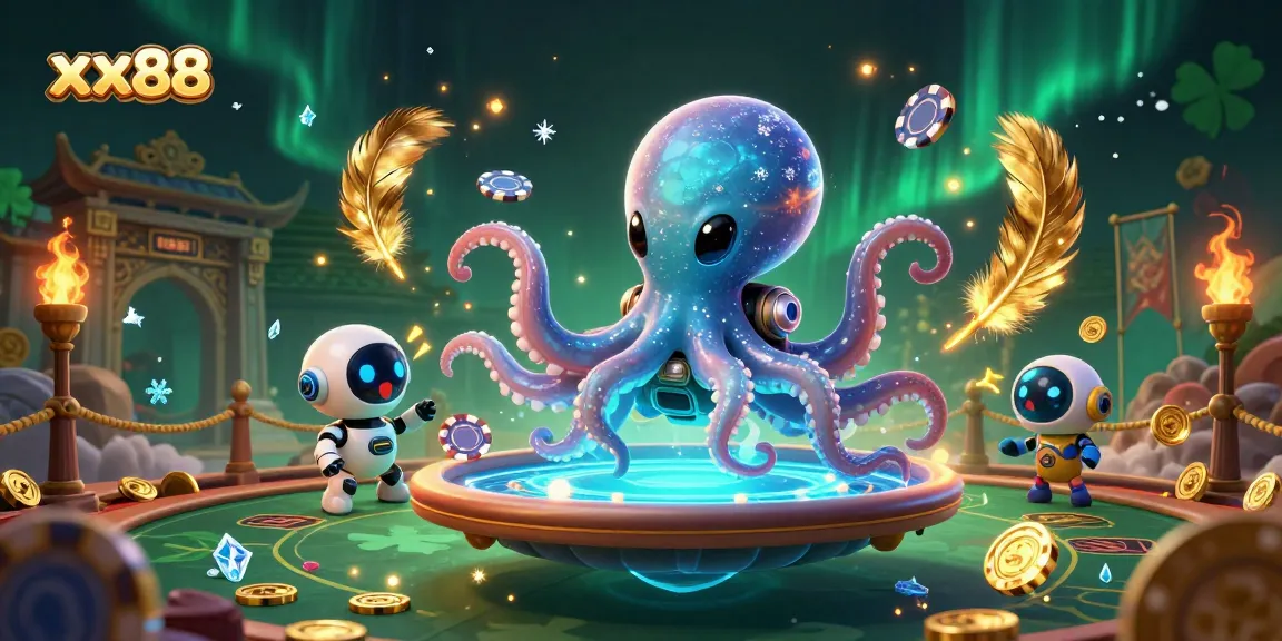 Experience thrilling gameplay with xx88 at a holographic poker table surrounded by dynamic casino elements.