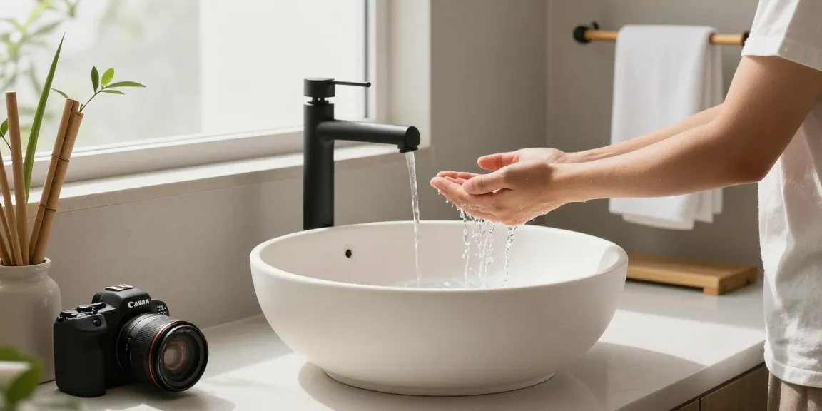 A serene Wudu basin used for ritual cleansing in a modern washroom setting.