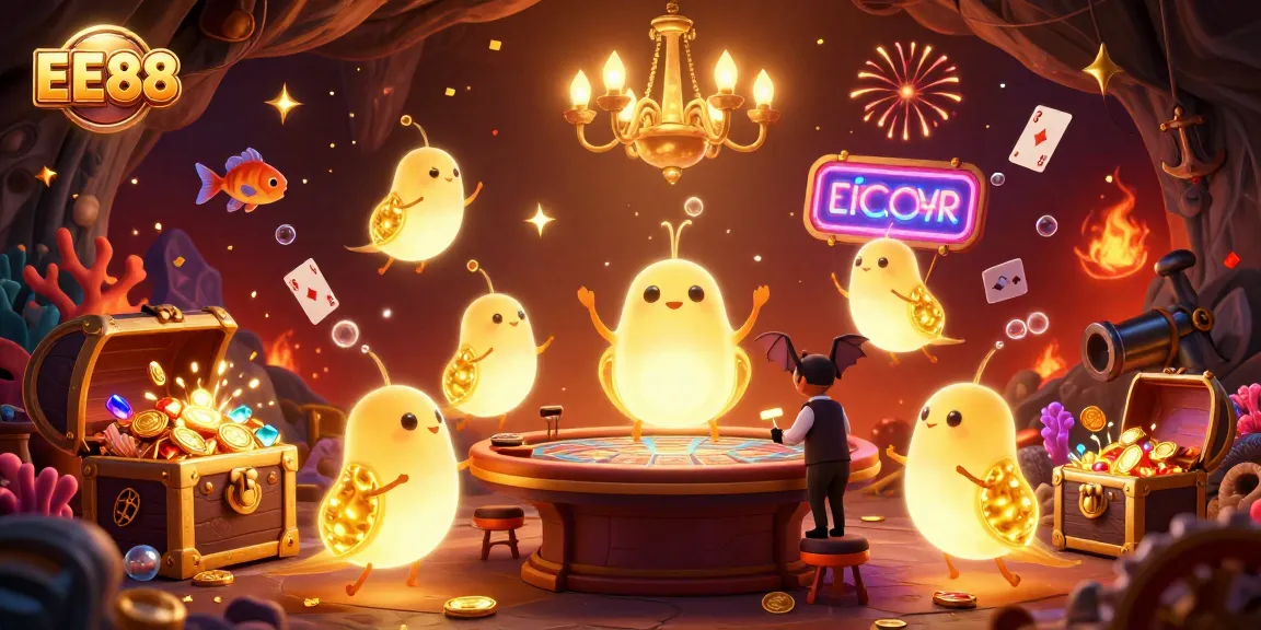 Experience vibrant fun at EE88 casino with glowworms, a bat dealer, and golden treasures!