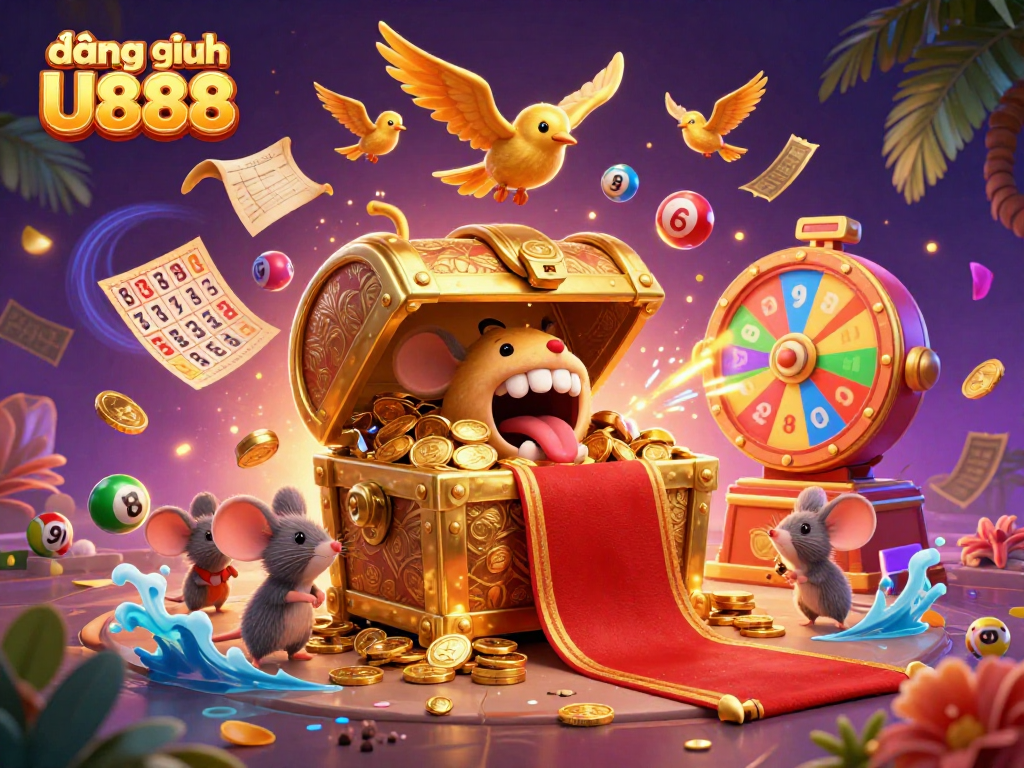 Engage in winning opportunities with đăng nhập U888, delighting in a vibrant casino-themed scene.