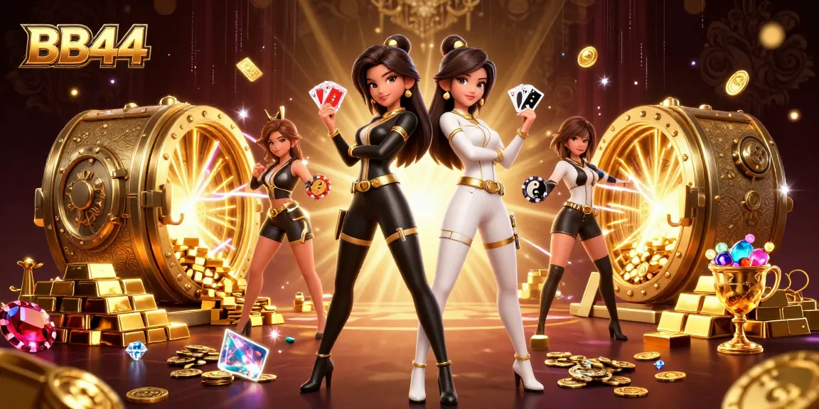 Experience the excitement of BB44 casino with vibrant twin Asian women ready for a thrilling game.