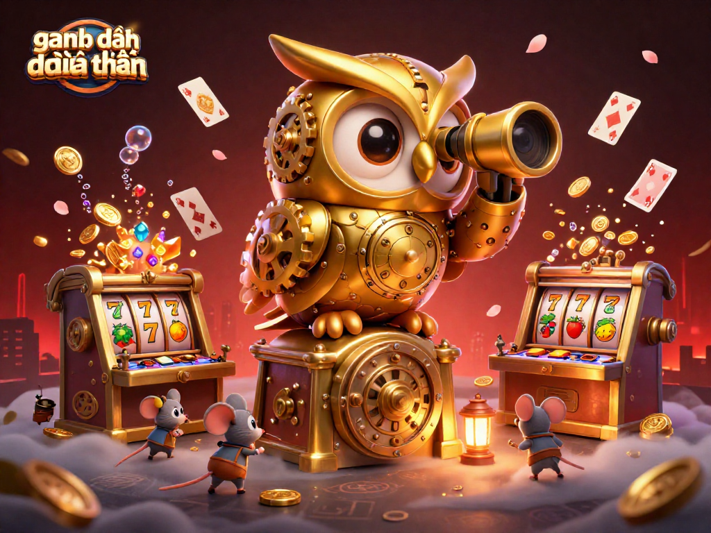 Engage in game đánh bài đổi thưởng with a lively scene of cartoon characters amidst a vibrant casino.