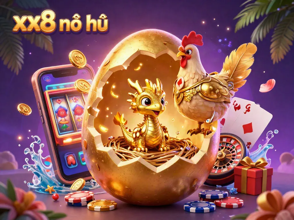Spin winning reels with xx8 nổ hũ as a golden dragon guards a nest of poker chips.