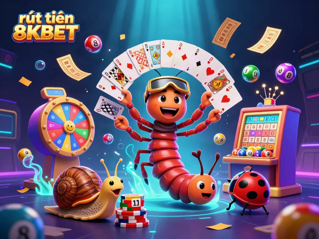 Experience exciting gameplay with rút tiền 8KBET featuring colorful lottery elements and cartoon characters in action