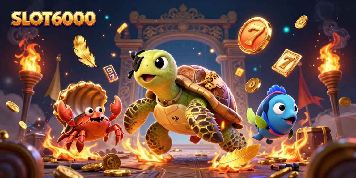 SLOT6000 showcases exciting gaming with vibrant characters, dynamic slot reels, and sunken treasure.