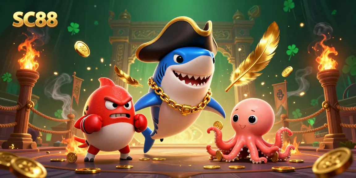 Engage in thrilling casino fun with SC88 as pirate shark, pufferfish, and octopus collect gold coins!