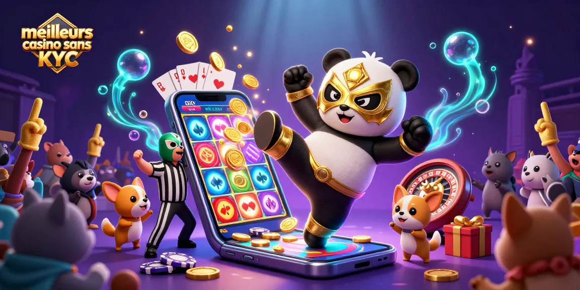 Meilleurs casino sans KYC : panda lutteur et chihuahua arbitre dans un combat excitant.