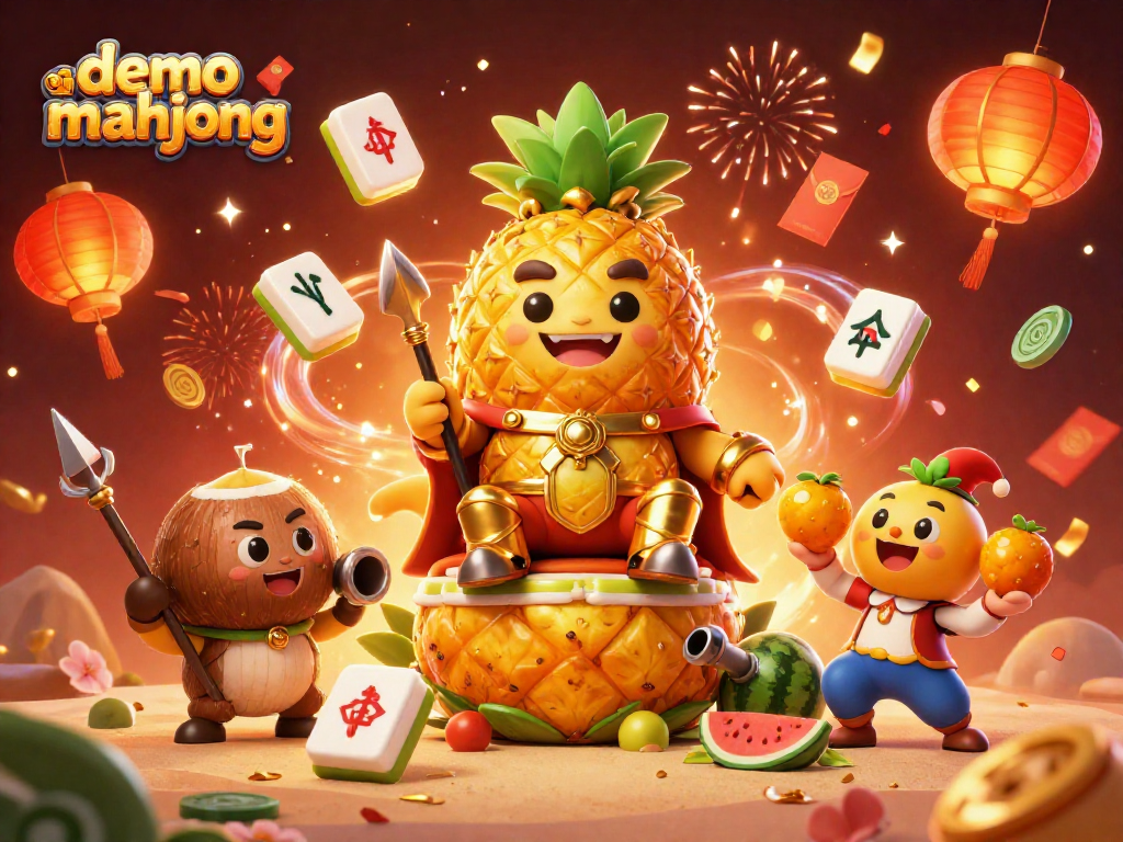 Memenangkan demo mahjong dengan ilustrasi kasino yang meriah dan karakter unik di latar belakang yang menakjubkan.