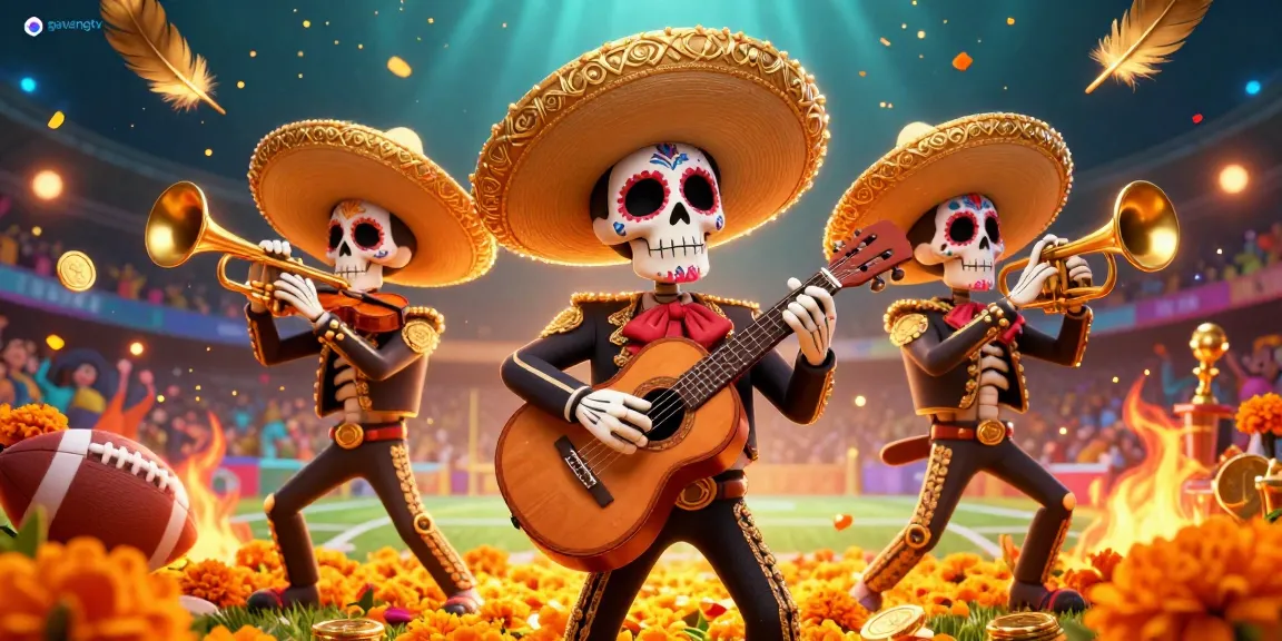 Experience thrilling sports betting excitement with gavangtv in a vivid mariachi-themed illustration.