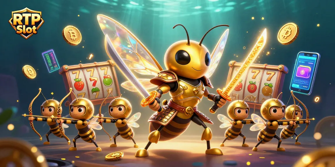Experience thrilling RTP Slot action in this dynamic 3D scene with samurai hornet and casino elements.
