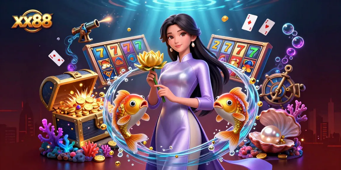 Experience the exciting world of xx88 casino with vibrant slot reels and dynamic gaming elements in a stunning scene.