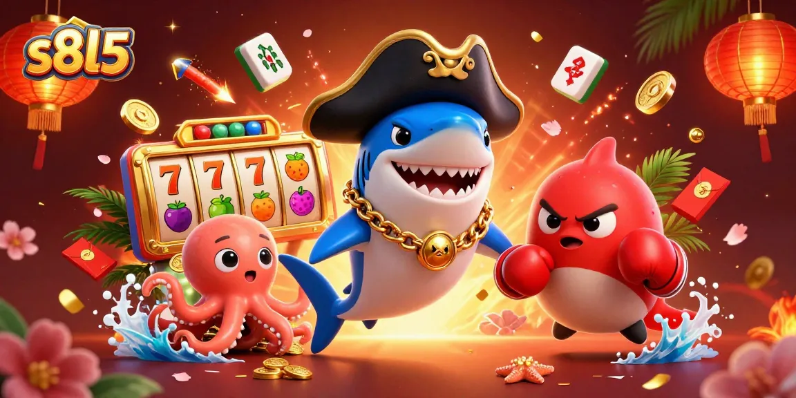s8l5 celebrates a vibrant casino scene with pirate shark characters and slot elements for an exciting experience