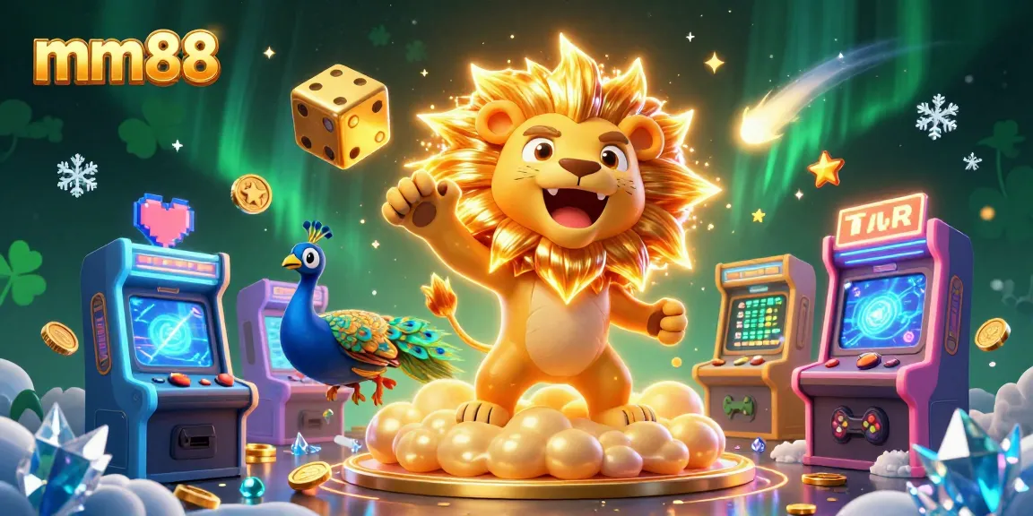 Experience thrilling moments with mm88 in this vibrant casino-themed illustration featuring cartoon characters and dynamic game elements.