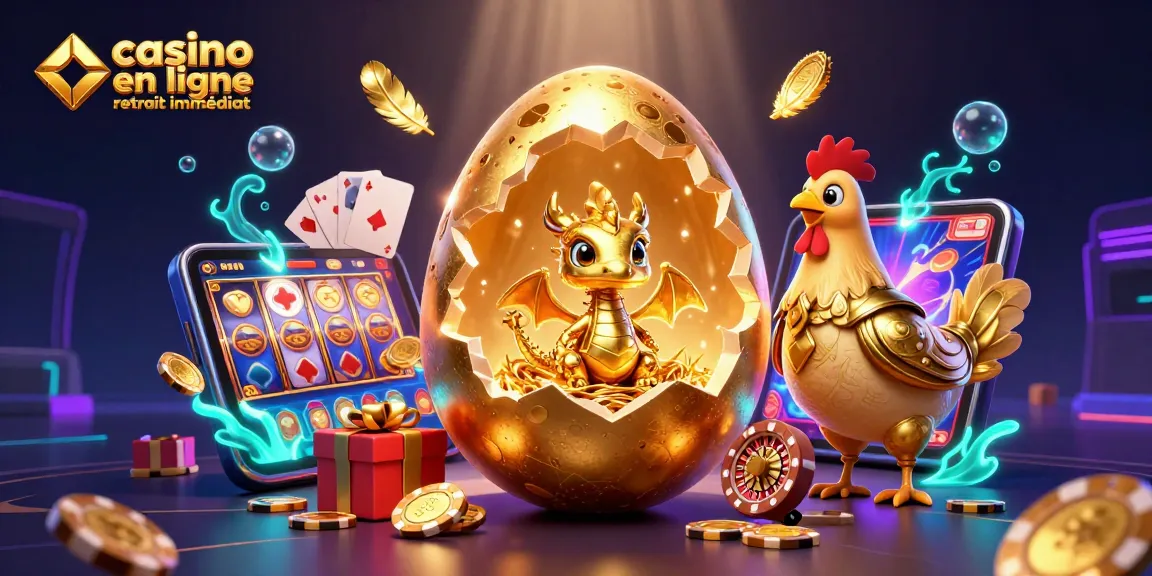 Découvrez des opportunités passionnantes au casino en ligne retrait immédiat avec un dragon doré et des éléments de jeu.