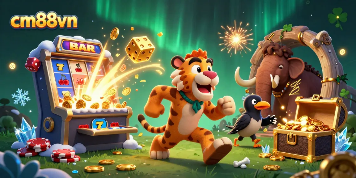 Experience thrilling gaming adventures at cm88vn with a 3D illustration of a vibrant casino scene.