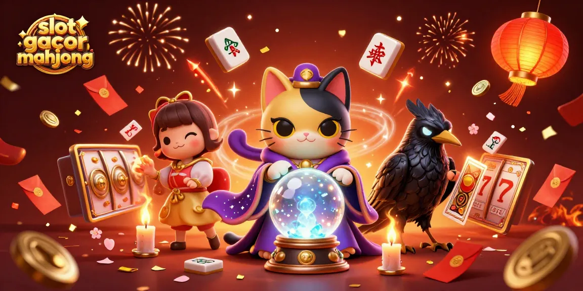 Engage with slot gacor mahjong in a vibrant casino with mystical characters and dynamic 3D elements.