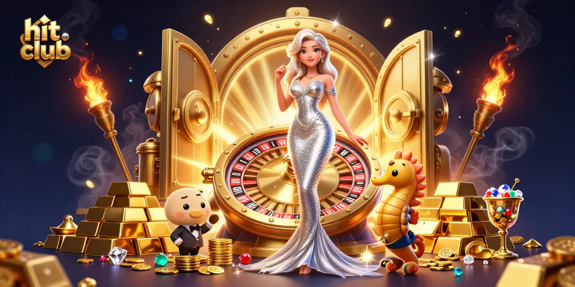 Hit club brings excitement to gaming with a stunning roulette display, vibrant gems, and a charming seahorse companion.