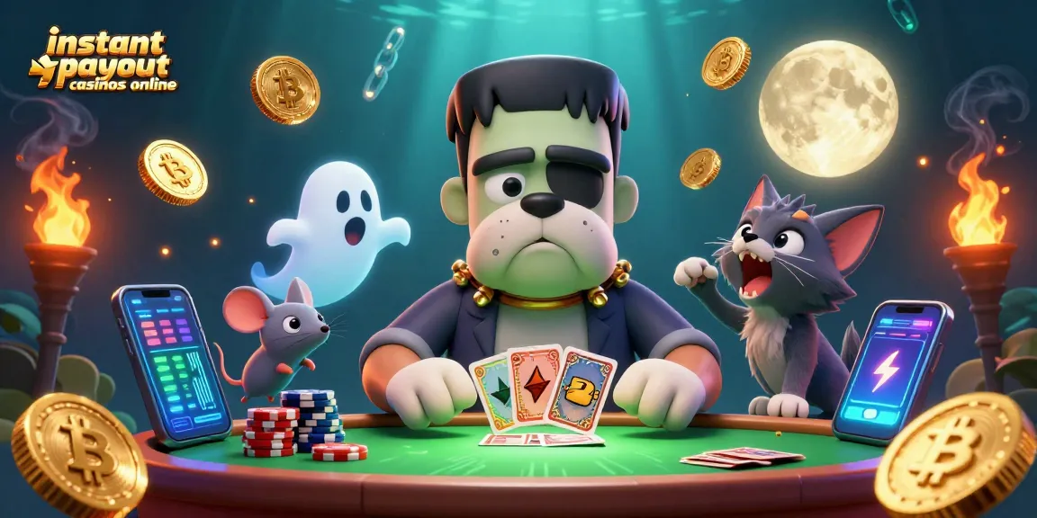 Engage in instant payout casinos online with a whimsical 3D casino scene featuring unique characters.