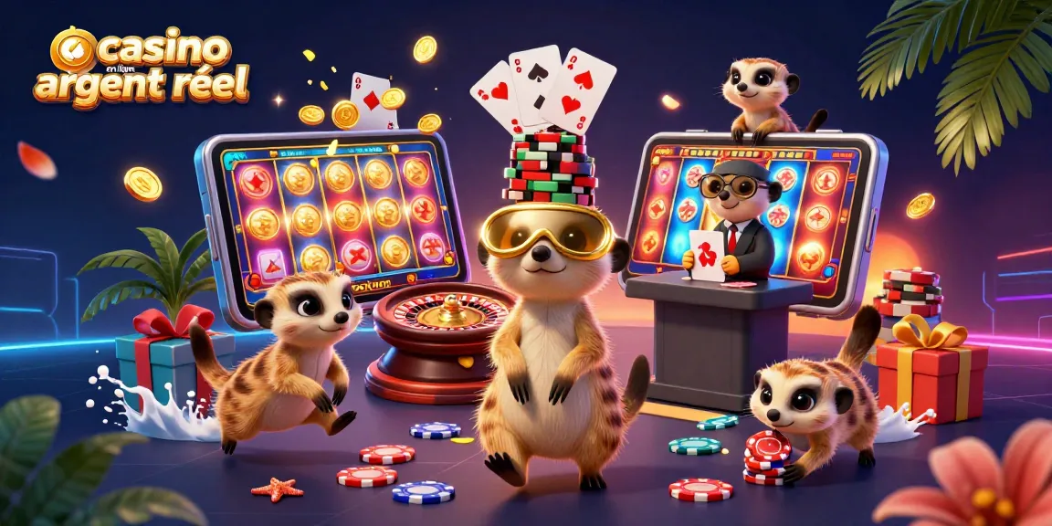 Jouez dans un casino en ligne argent réel avec des personnages de suricates animés dans une scène dynamique.