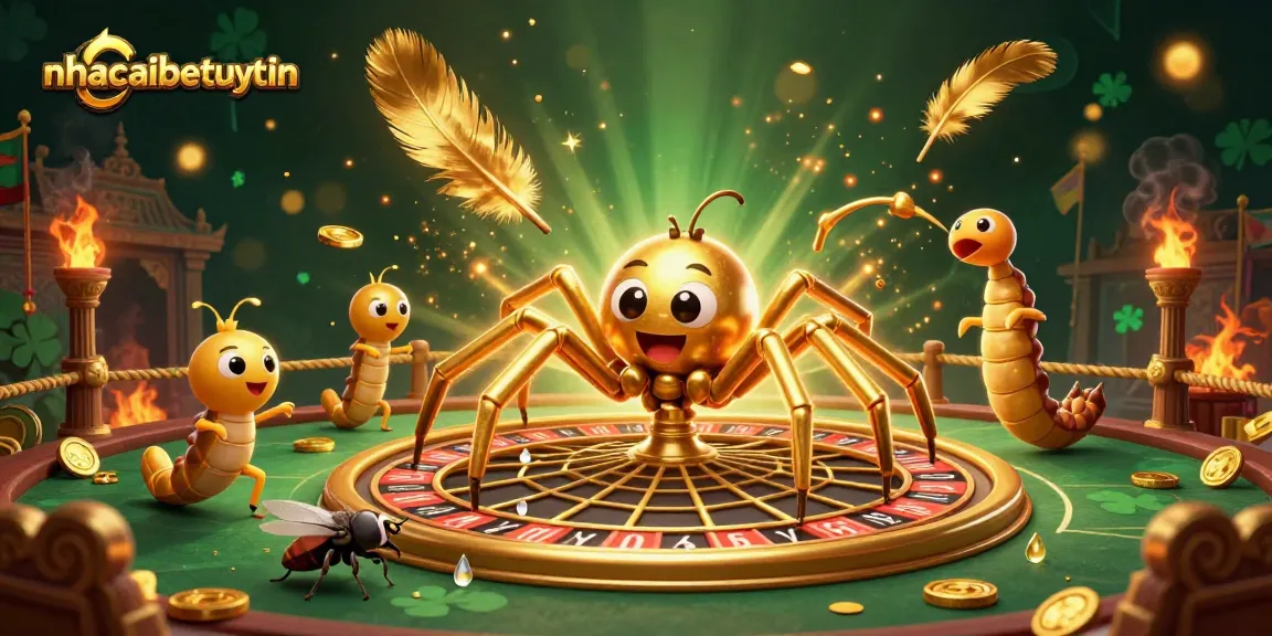 Experience the thrill of betting with nhacaibetuytin as a golden spider spins a roulette web.