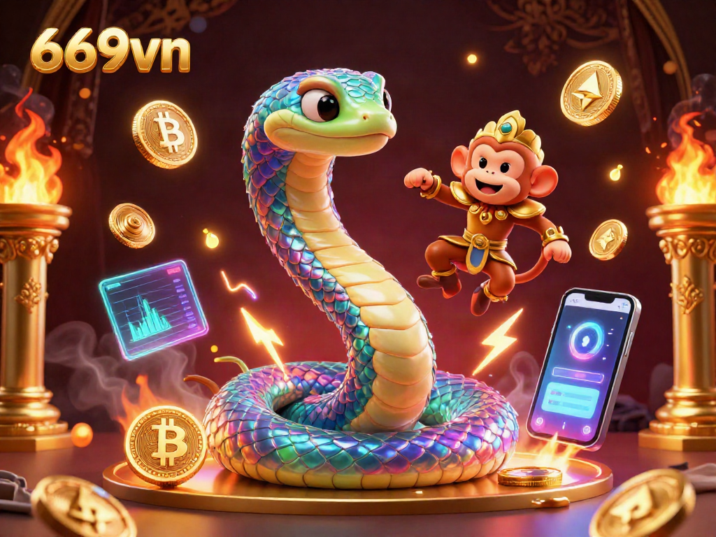Engage with the magical realm of 669vn featuring vibrant characters and dynamic gambling elements in this captivating illustration.