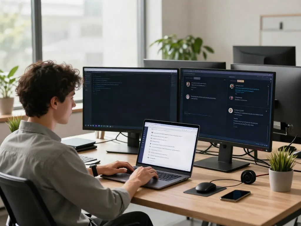 Engaging with an unfiltered AI chat platform in a modern workspace, showcasing innovative technology.