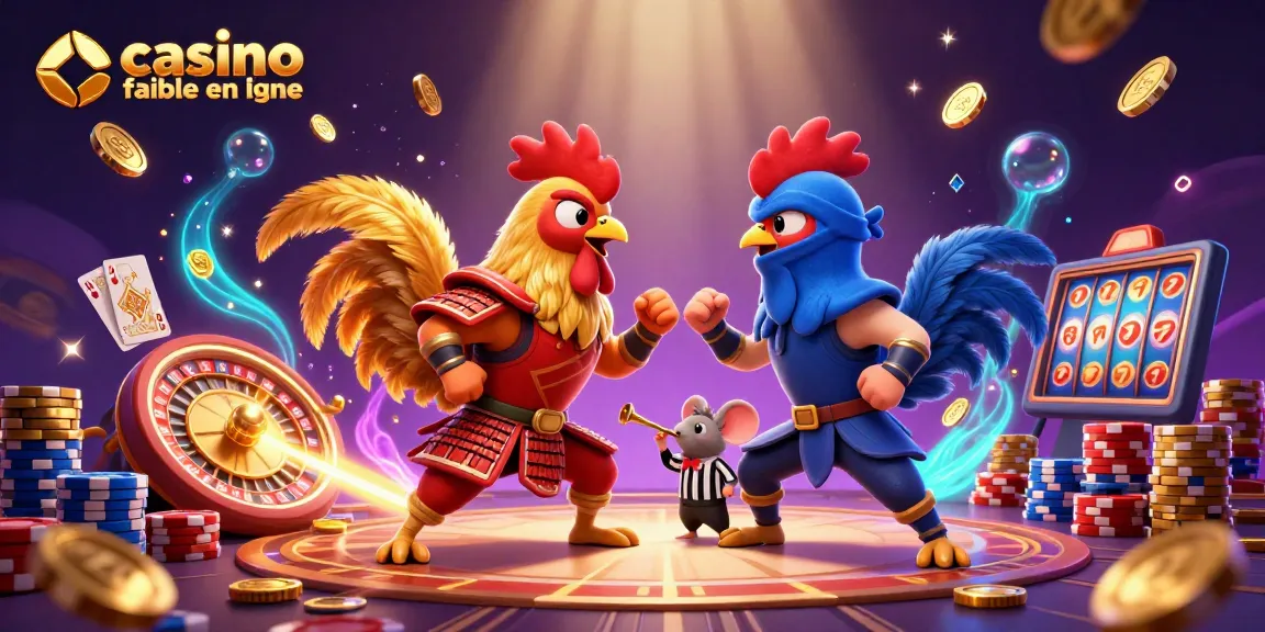 Illustration captivante des combats de coqs, mettant en avant le casino fiable en ligne avec des éléments de jeu dynamiques et colorés.