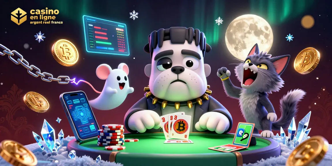Découvrez l'univers des jeux avec casino en ligne argent réel France où un bulldog monstrueux distribue des cartes.