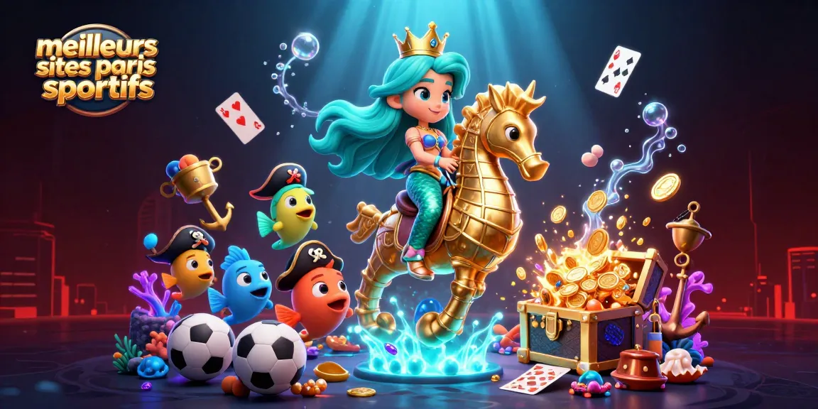 Illustration des meilleurs sites de paris sportifs avec une princesse sirène et des éléments de sport.