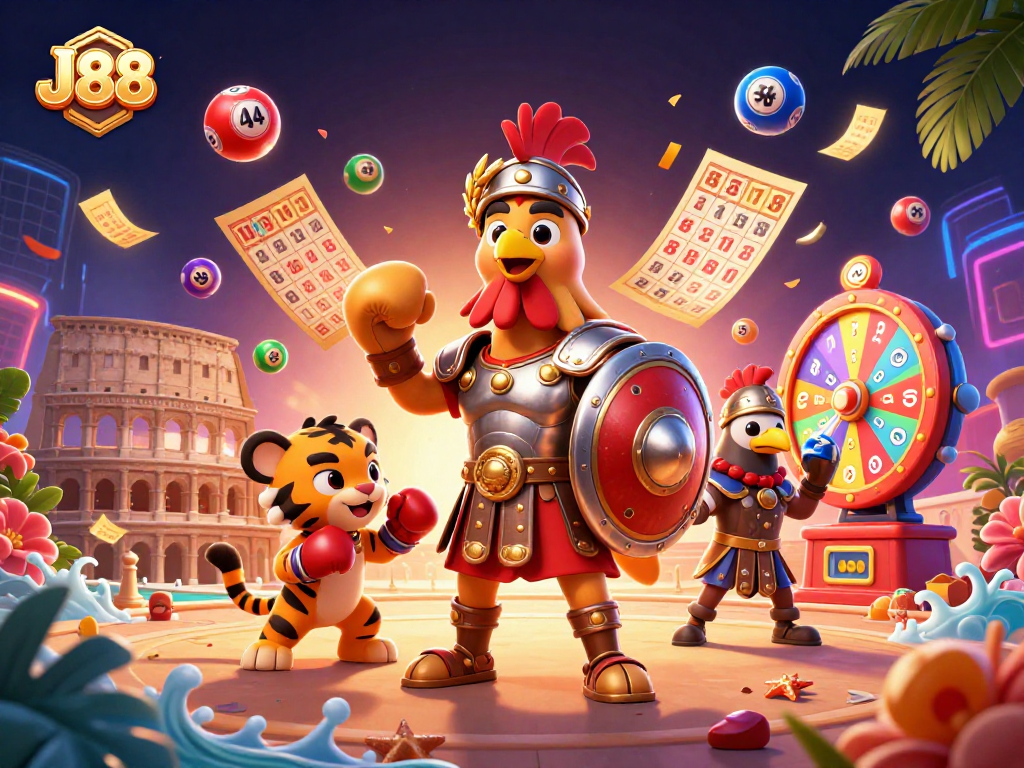 Engage in thrilling gameplay with J88 featuring a dynamic casino scene packed with excitement.
