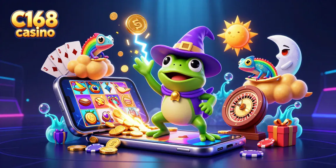 C168 casino showcases dynamic gaming with vibrant characters and immersive casino elements.