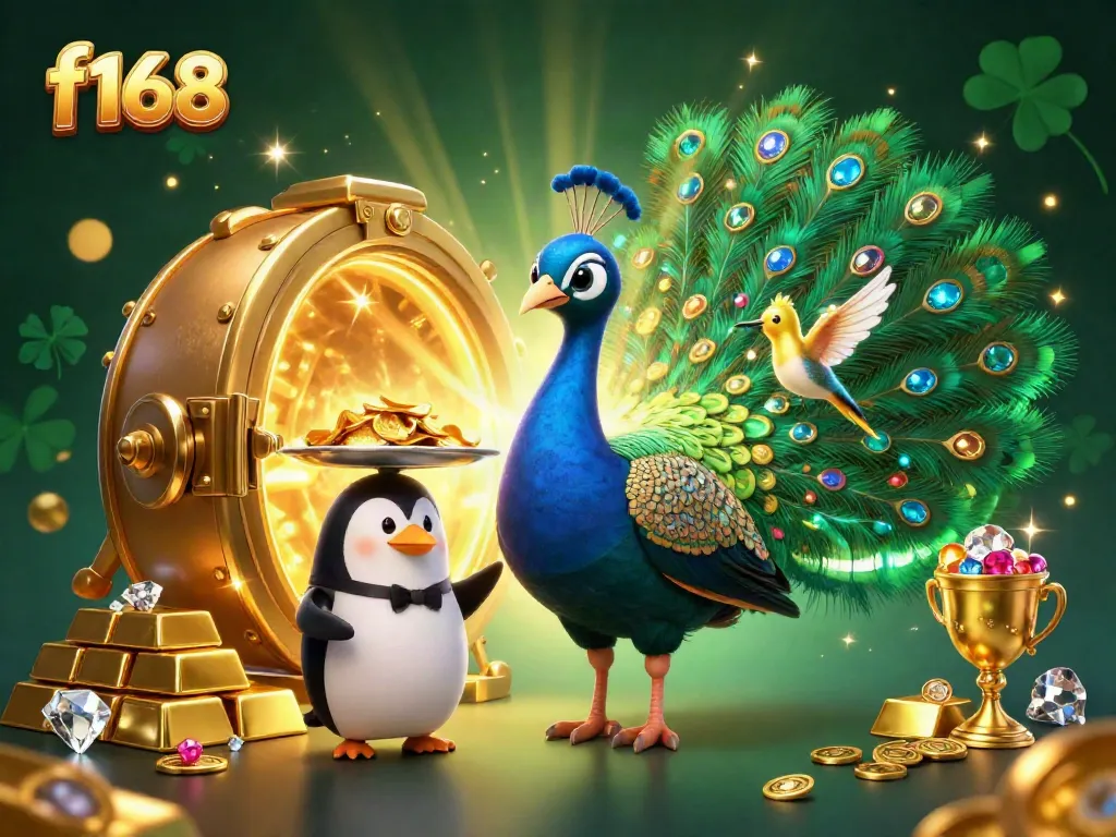 Experience the vibrant gaming world of f168 with dazzling gems and casino elements combined in a dynamic illustration.