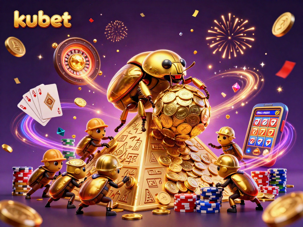 Experience thrilling kubet action with vibrant casino symbols and gold coins in this stunning illustration.